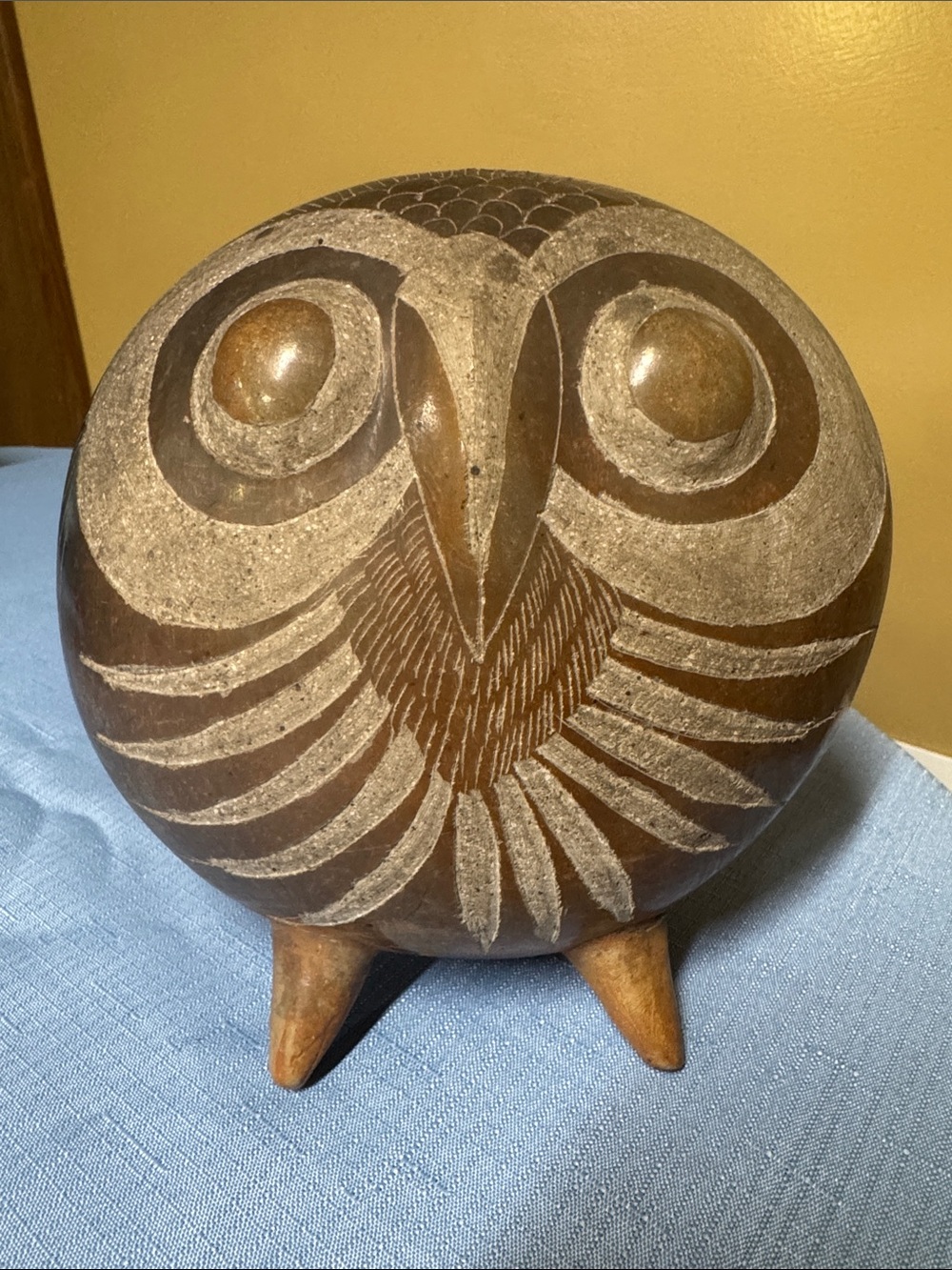 Mexican Barro Negro Owl Figurine |1970s Oaxaca Clay Hand Made Pottery 7.5” tall